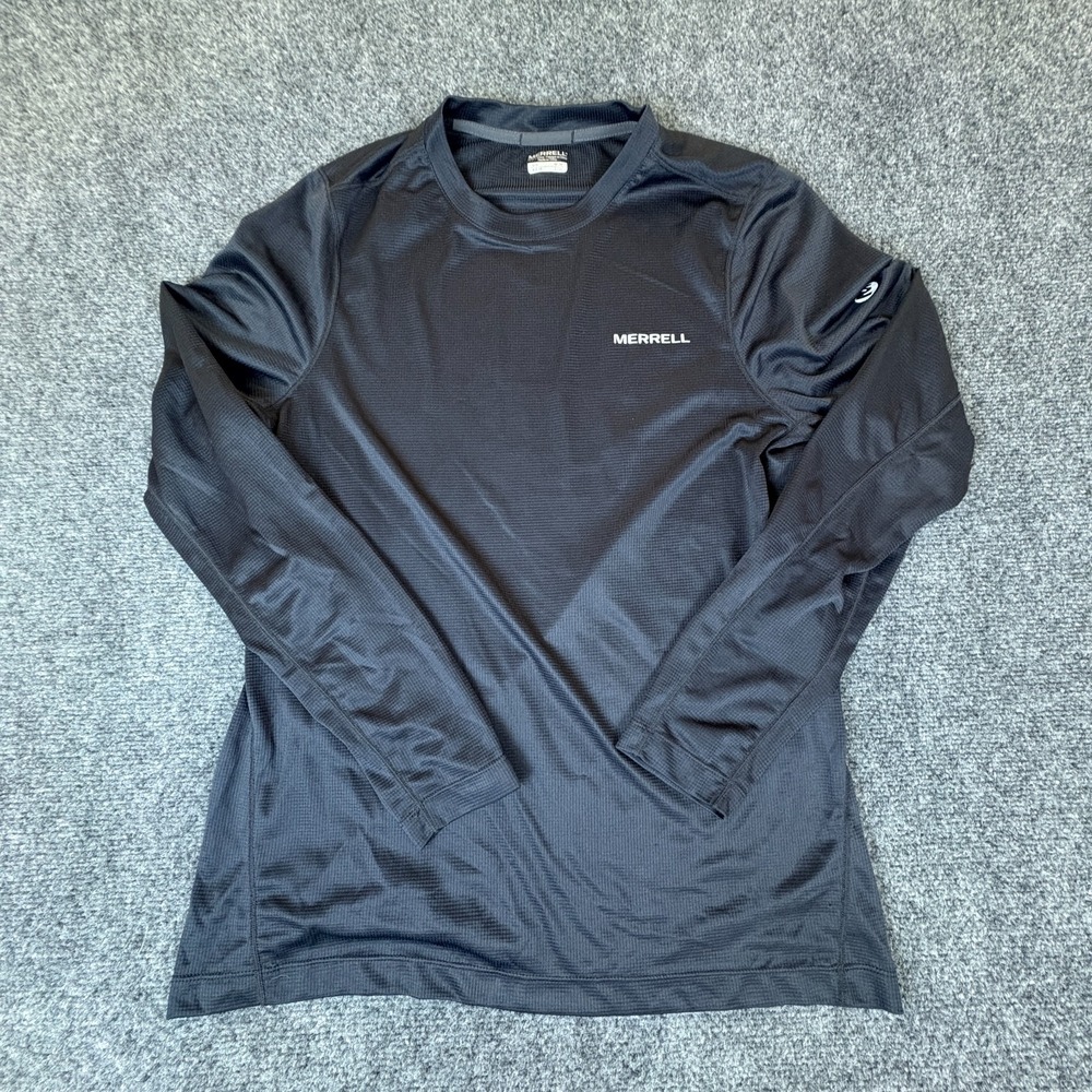 Merrell Shirt Mens Medium Black Textured Logo Crew Neck Long Sleeve Activewear